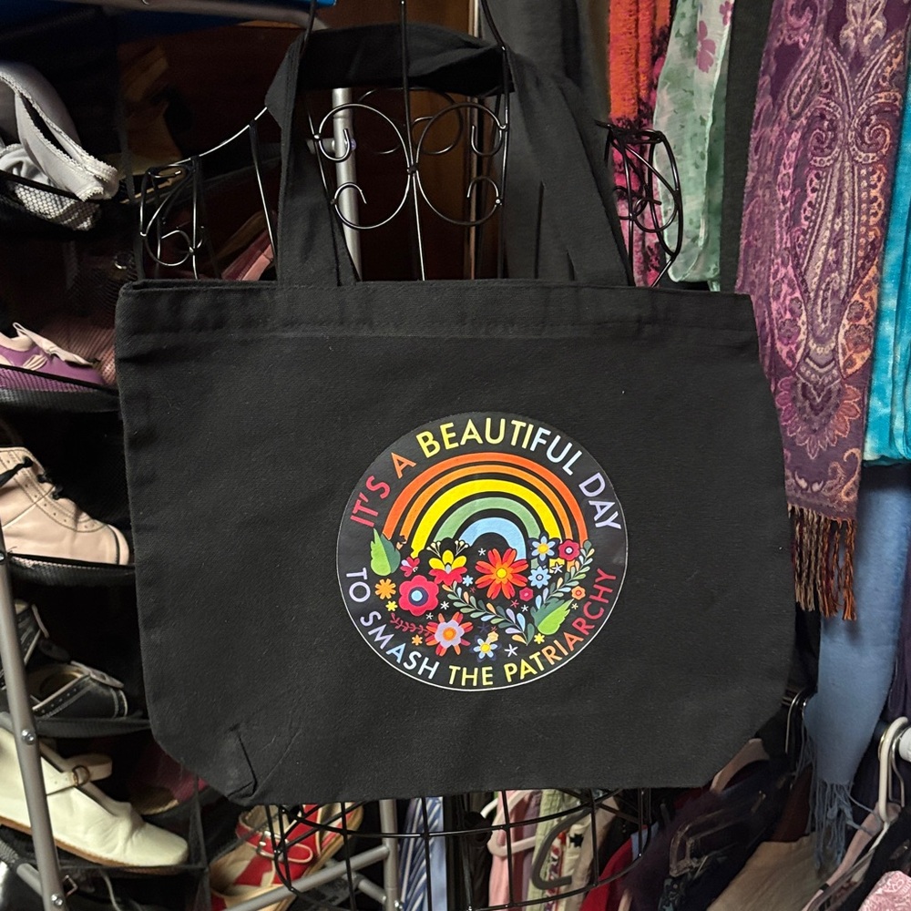 Black Tote Bag with Colorful Graphic